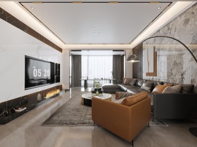 现代别墅客餐厅3D模型下载